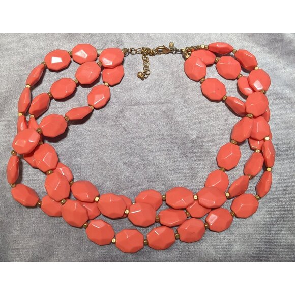 Premier Designs Chunky Beaded Coral And Gold Tone Multilayer Necklace - Picture 6 of 6